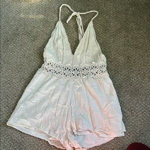 White Lace Trim Romper